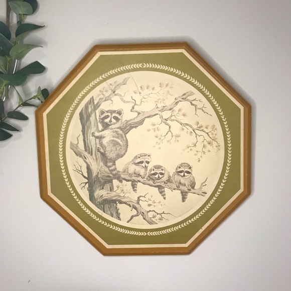 Raccoon Mama and Babies Vintage Print on Wood - Picture 3 of 4